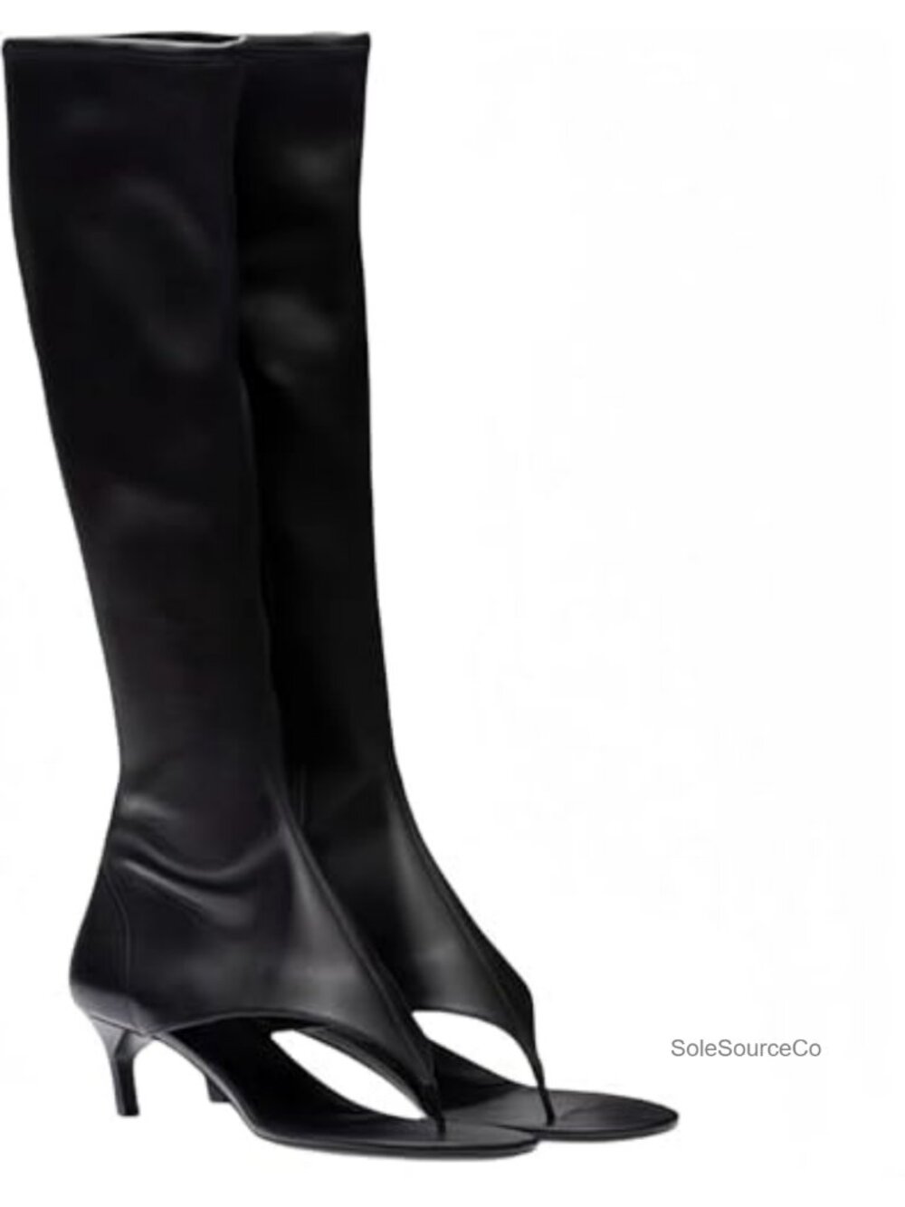 Open Toe Thong Knee High Boots with Zipper Faux Leather Kitten Heel